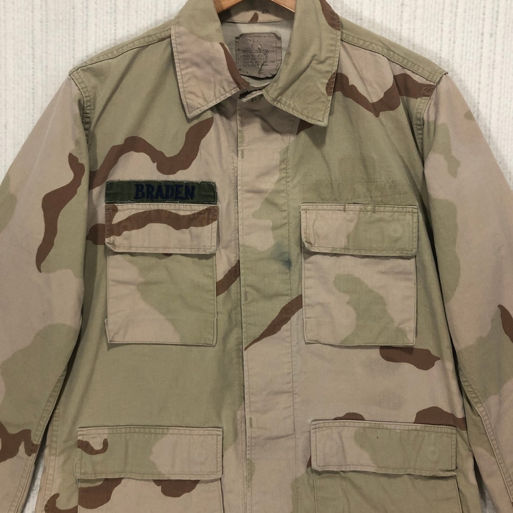 US‎ Military 3 Color Desert Camo BDU Field Jacket Small Regular Braden Name Tape